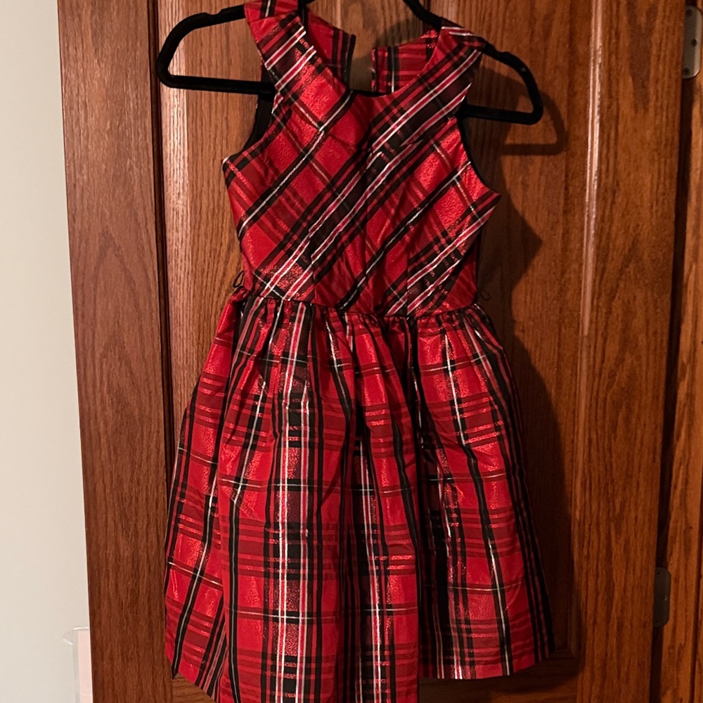 Bonnie Jean Red Plaid Metallic Accent Holiday Dress